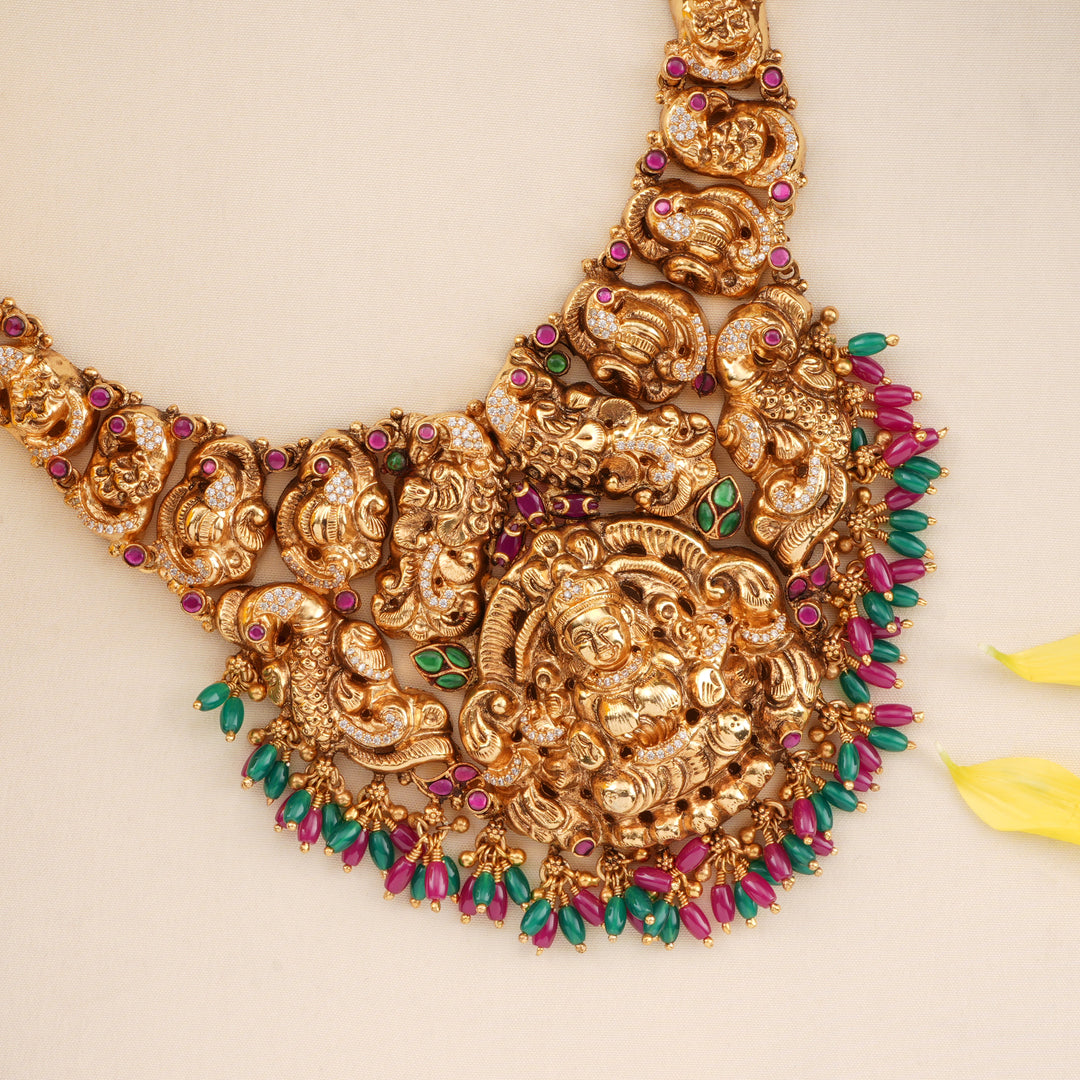 Lakshmi with Green & Pink Beads Necklace