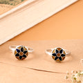 Blue Round Floral Silver Toe Ring