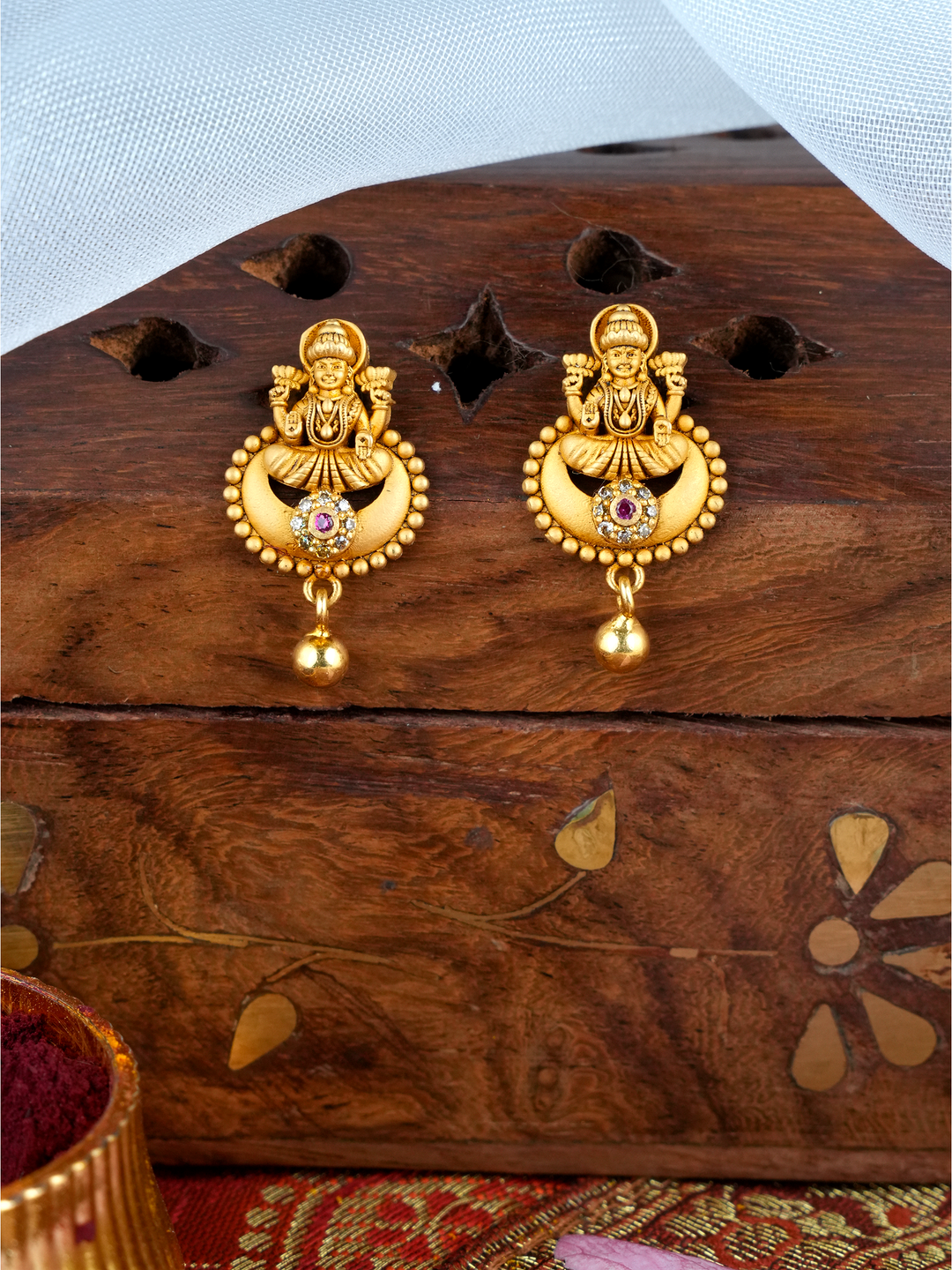 Lakshmi Floral Drop Temple Gold Earring