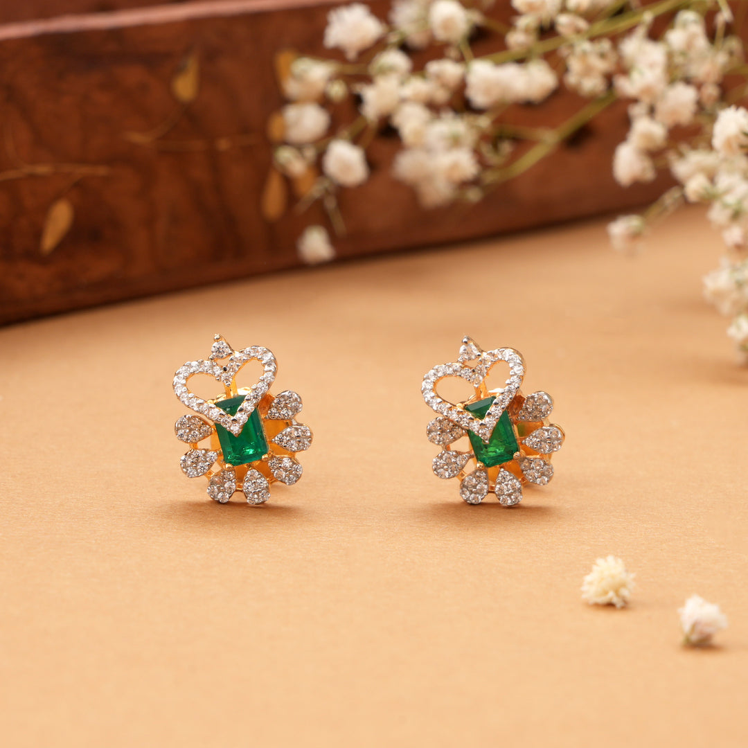 Halo Emerald and Heart Design Swarovski Stud
