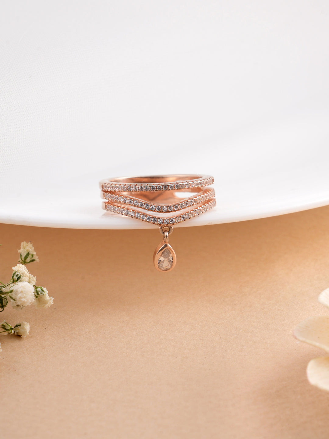 Rose Gold Ring with Dangling Pendant