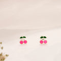 Pink Enamel Cherry Silver Stud