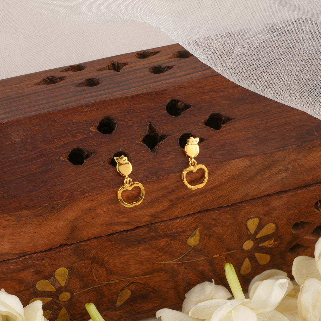 Gold Dangling Apple Design Earrings