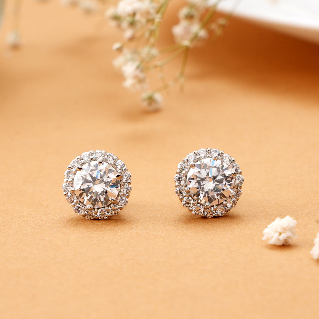 Solitaire Zircon Sterling Silver Stud