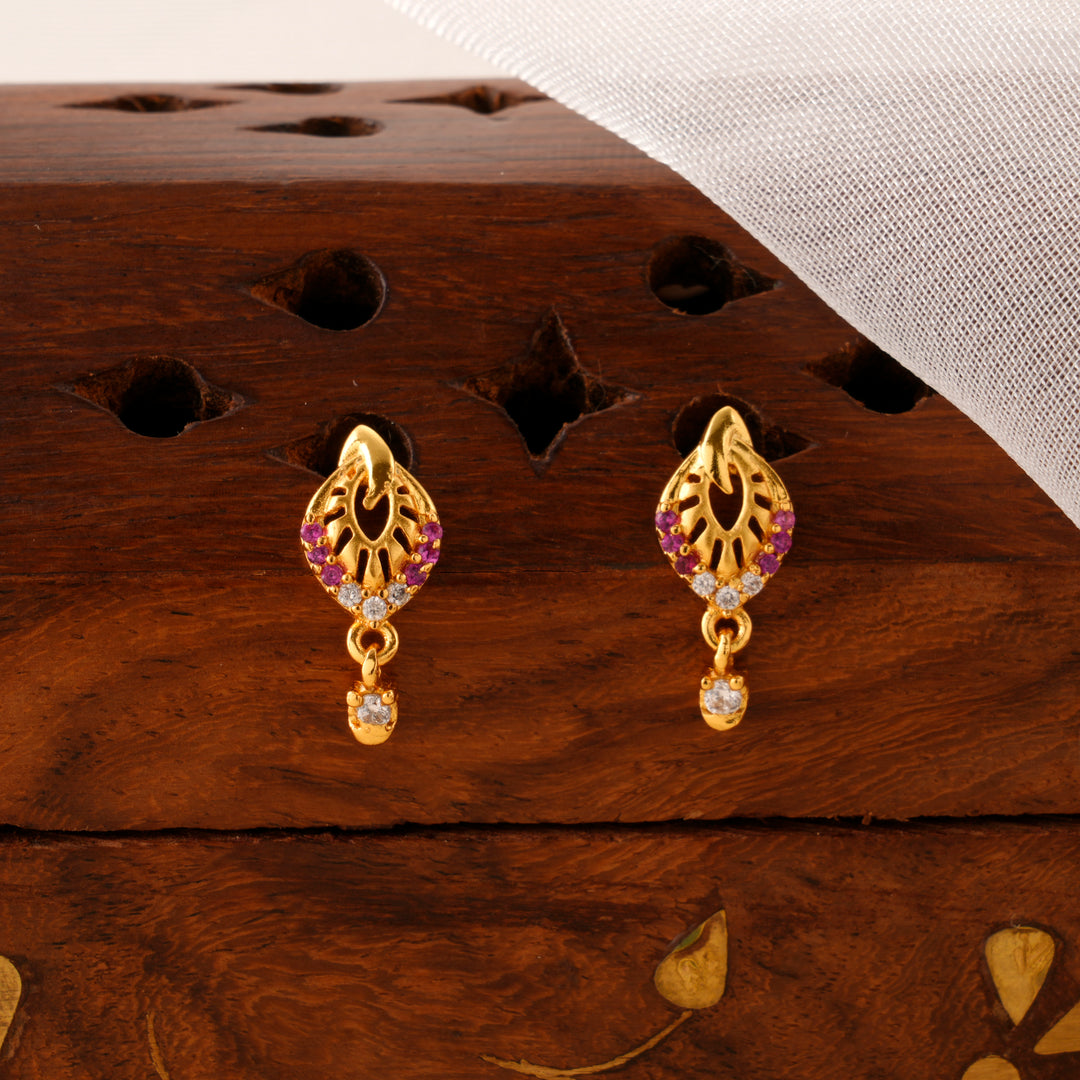 Crystal Leaf Shape Golden Drop Earrings
