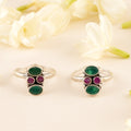 Circle Ruby and Emerald Silver Toe Ring