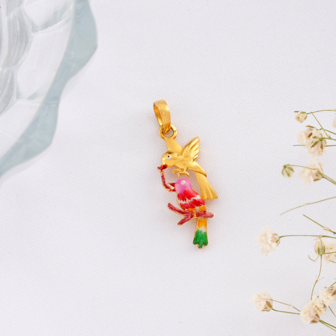 Colourful Duo Bird Design Gold Pendant