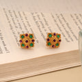 Stylish Square Colourful Golden Stud