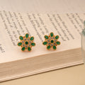 Cute Emerald with White Stone Golden Stud