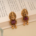 Antique Ruby Stone with Golden Bead Drops Earring