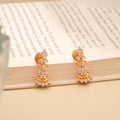 Elegant White Stone Three Step Golden Earrings
