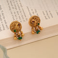 Antique Gold Peacock with Green Beads Studs