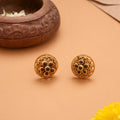 Elite Ruby Stone Golden Floral Stud