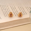 Minimal Floral Stone Golden Stud