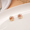 Ethnic Round Pattern Stone Floral Golden Stud
