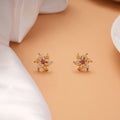 Beautiful Floral Blossom Stone Golden Stud
