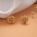 Goddess Lakshmi with Emerald Stone Golden Stud