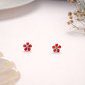 Vibrant Red Enamel Daisy Silver Stud