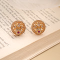 Floral Round Shape Stone Golden Stud
