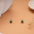 Tiny Emerald with White Stone Silver Stud