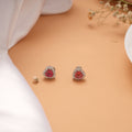 Lovely Red Heart with White Stone Silver Stud