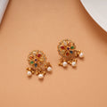 Modern Multi Stone Pearl Drops Golden Earring