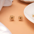 Fancy Four Leaf Flower Golden Stud