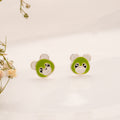 Green Enamel Panda Face Silver Stud