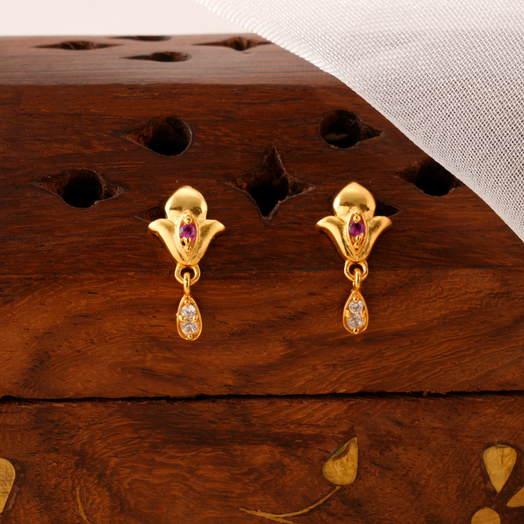 Elegant Lotus Cut Golden Earrings
