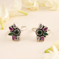 Half Floral Ruby and Emerald Toe Ring