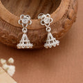 Floral Lattice Design White Stone Silver Jhumkas