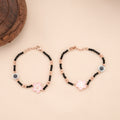 Minimal Black Beads with Floral Silver Baby Bracelet