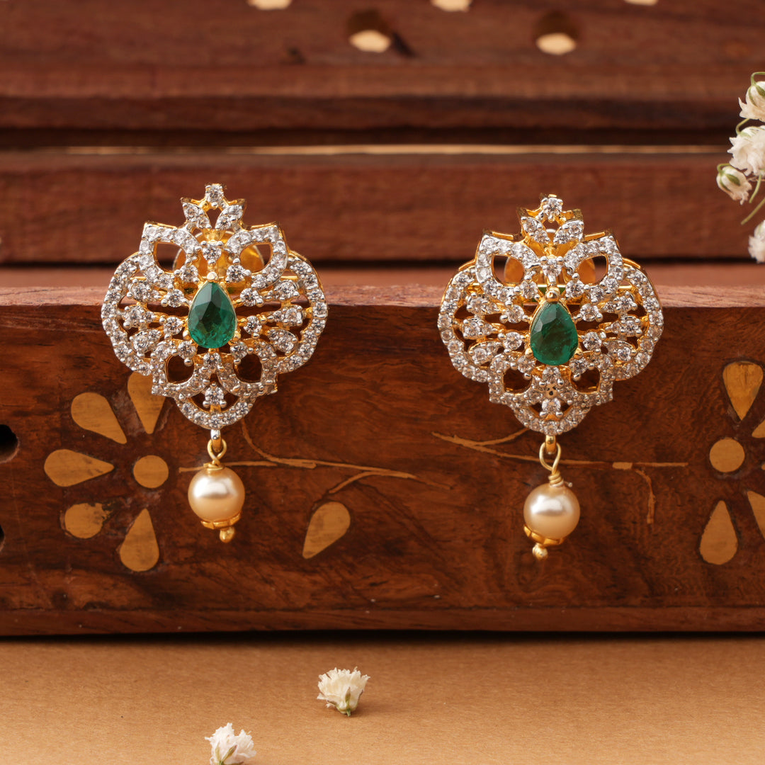 Single Emerald with Pearl Drop Swarovski Stud