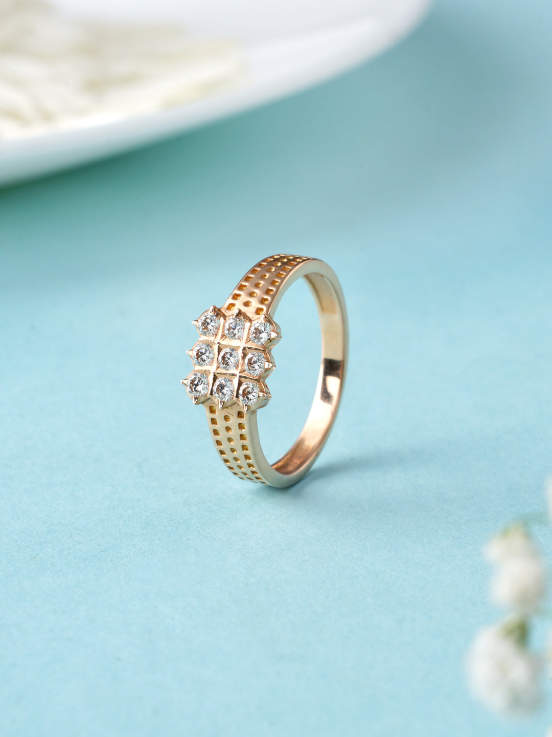 Box Shape tri line Diamond Ring