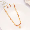 Ruby Floral Pattern Golden Necklace Set