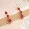 Elegant Triple Drop Ruby Silver Golden Earrings