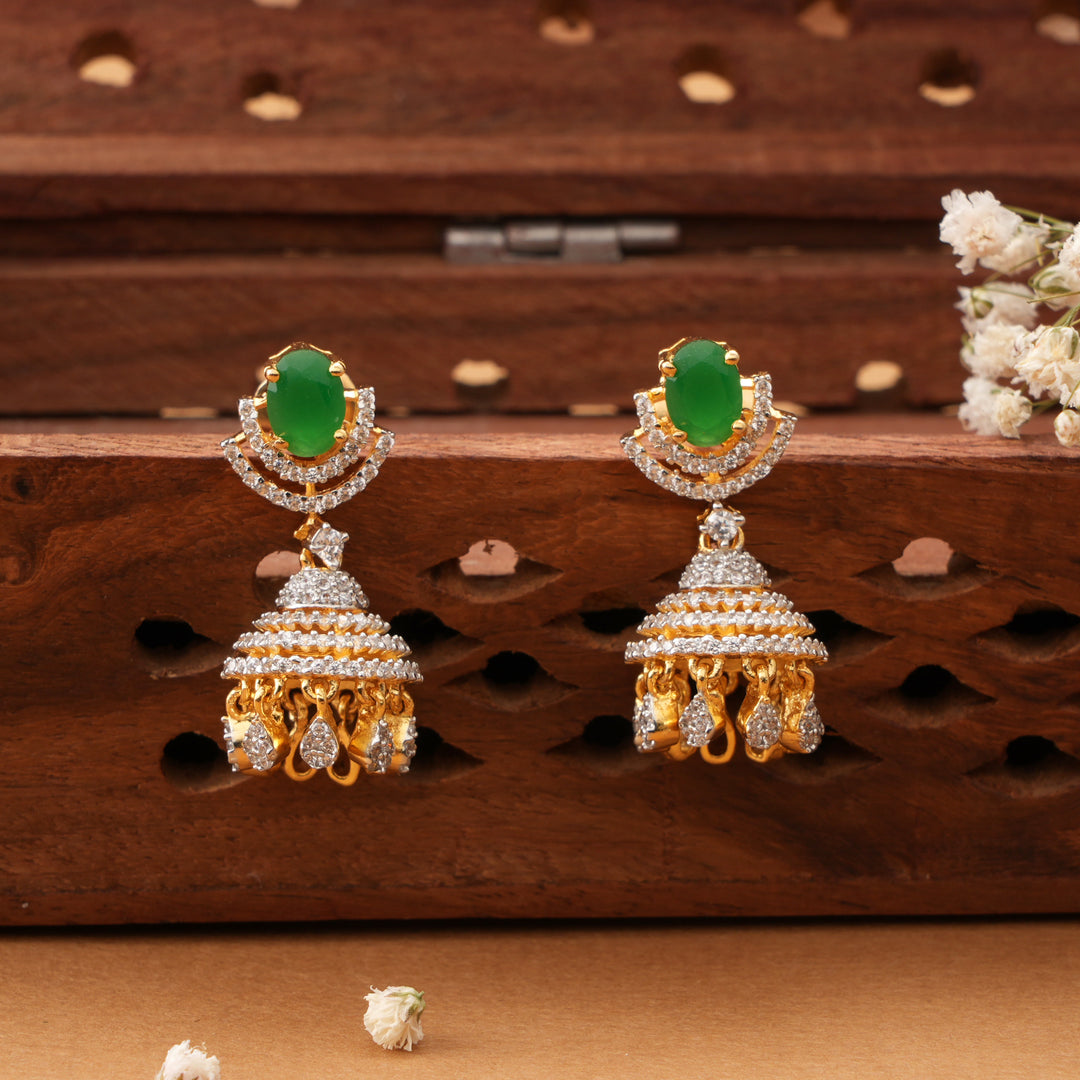 Elegant Emerald with Swarovski Jhumkas