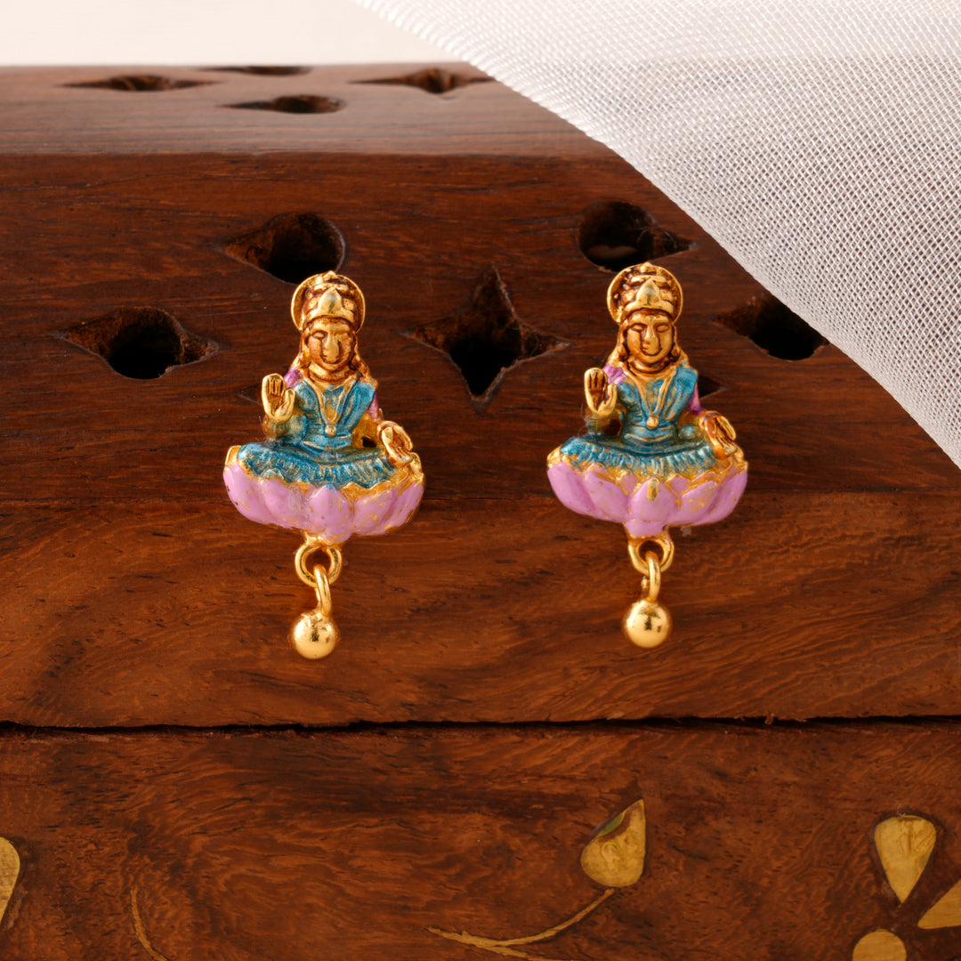 Devotional Lakshmi Golden Drop Earrings