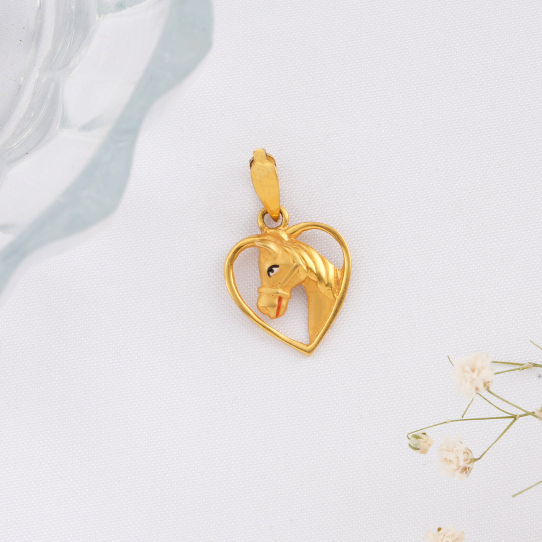 Gold Heart Design Horse Pendant