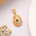 Elegant Emerald Leafy Pattern Golden Pendant