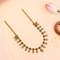 Gold Plated Silver Antique Green Stone Necklace with Lakshmi Teardrop Charms