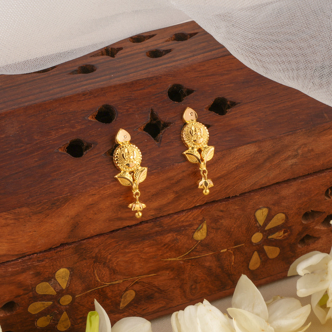 Gold Lakshmi Single Drop Earrings