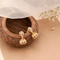 Bloom Sapphire Blue Stone Golden Jhumkas
