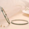 Green & White Gemstone Silver Bangle