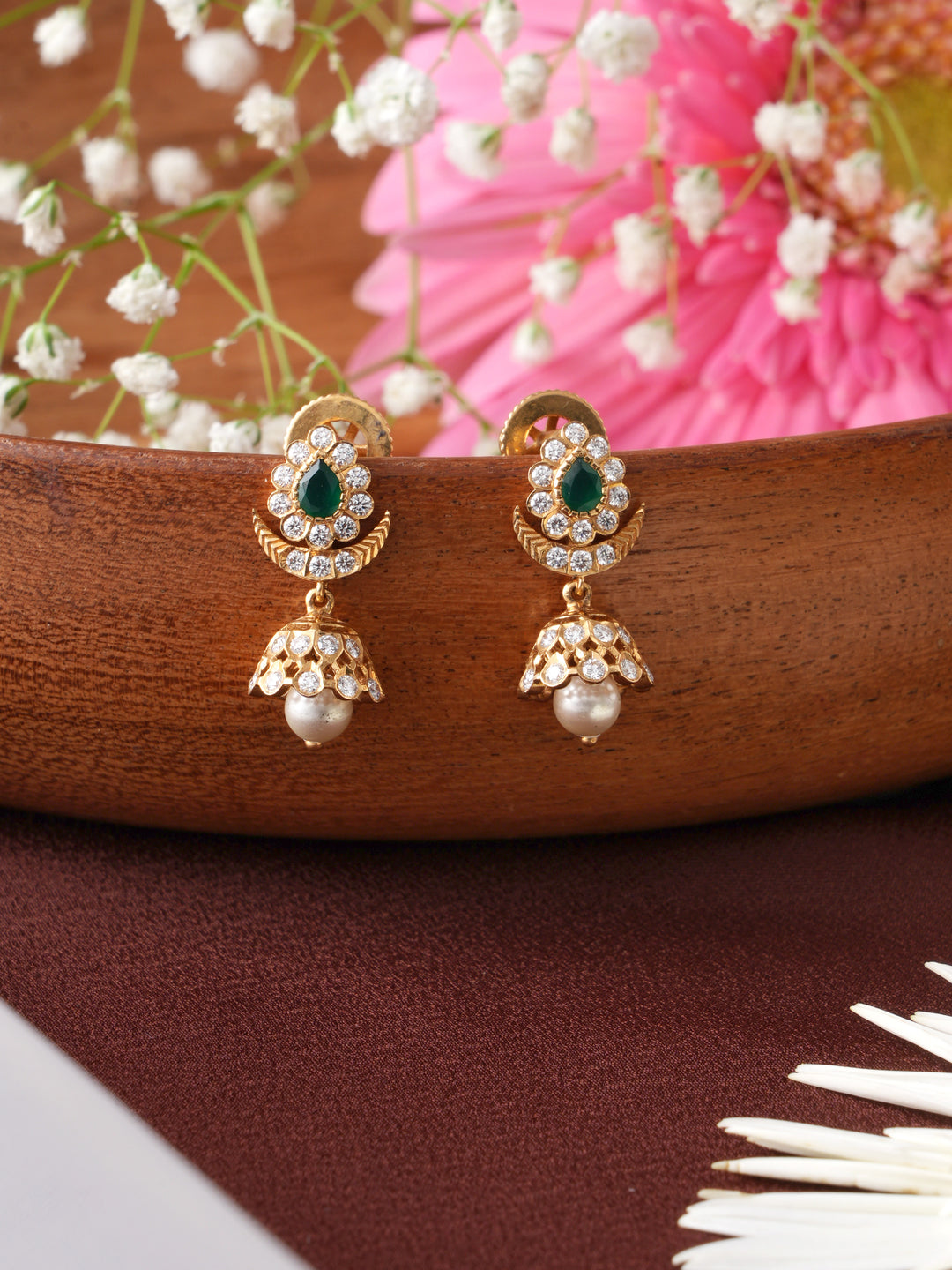 Tilak emerald Pearl drop in diamond earrings
