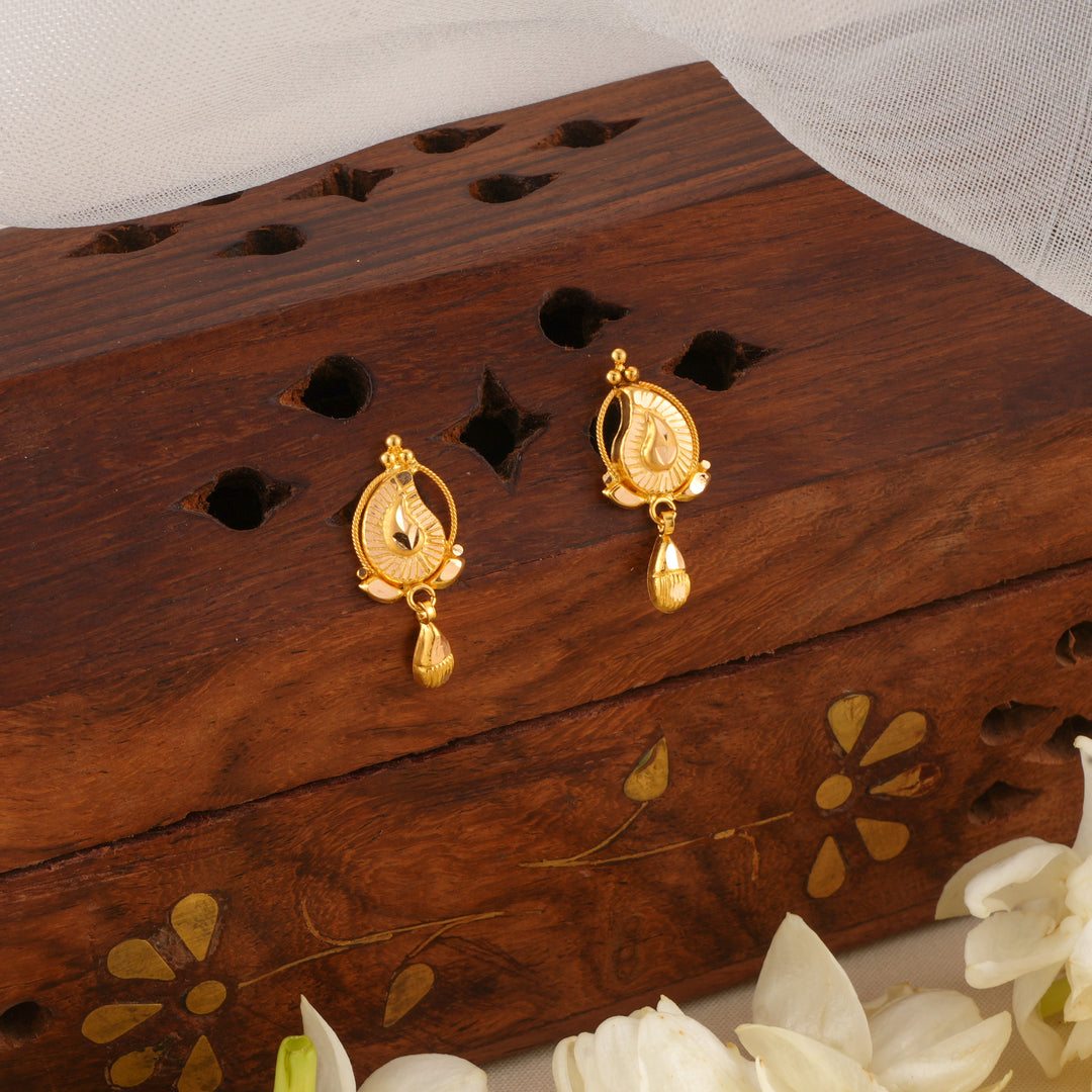 Dainty Peacock Inspired Gold Drop Earrings