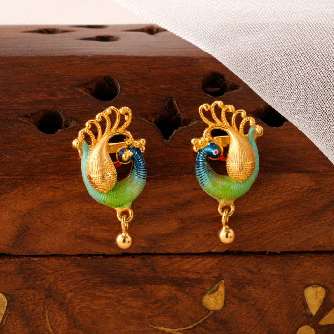 Royal Peacock Style Gold Plated Earrings
