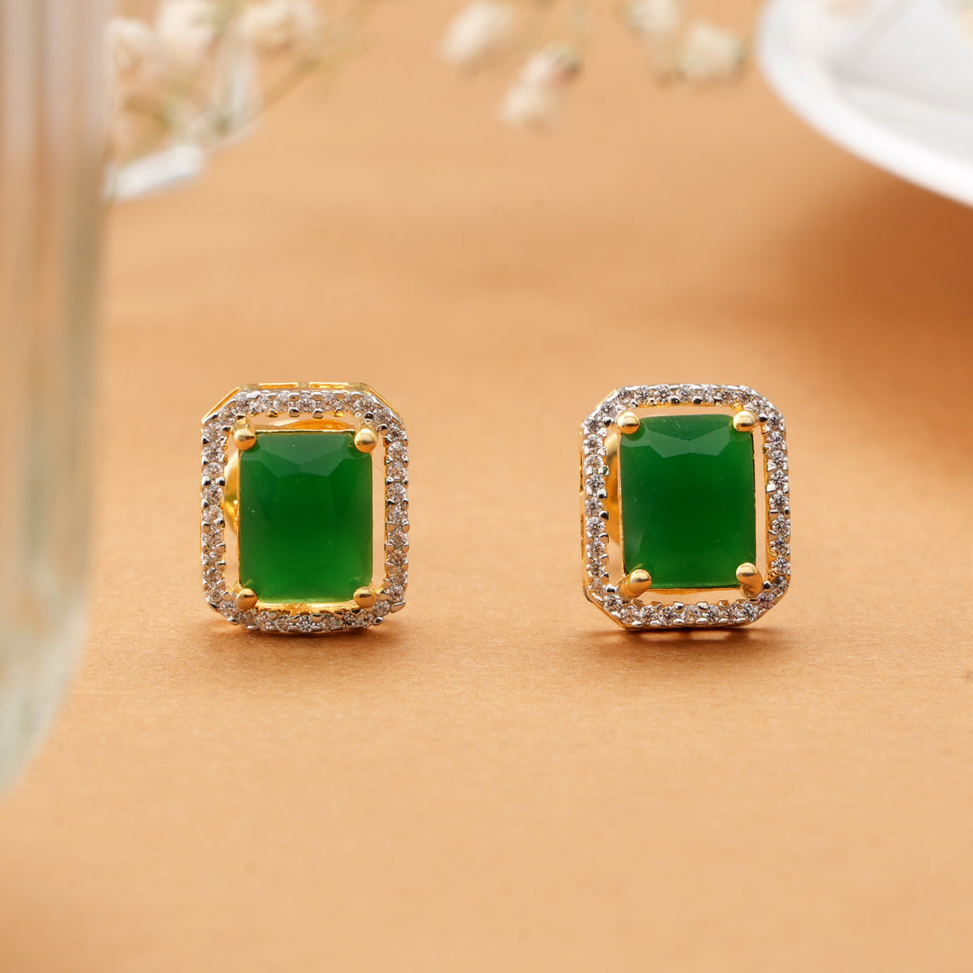 Single Halo Emerald Swarovski Stud