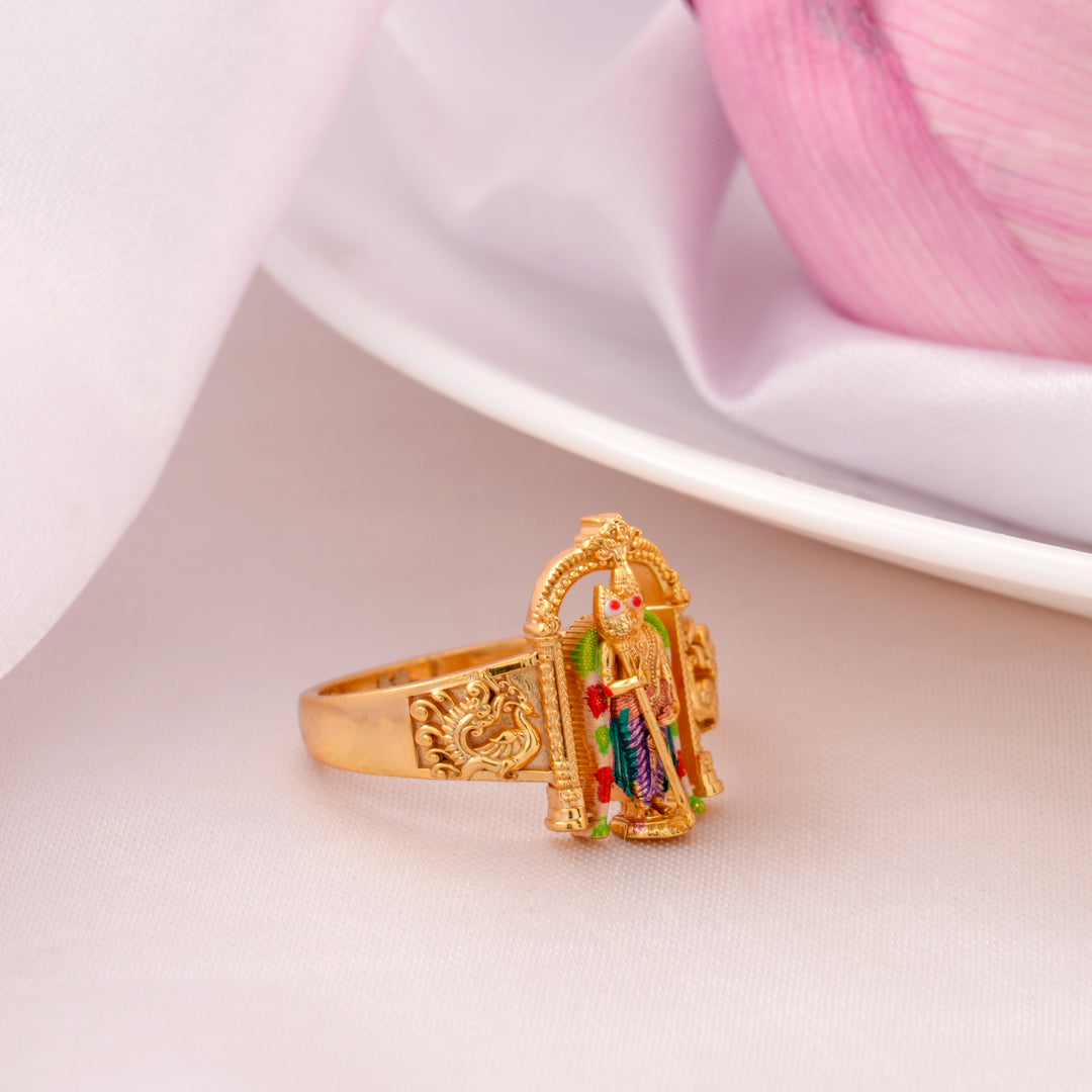 Traditional Murugan Silver Gold-Plated Ring