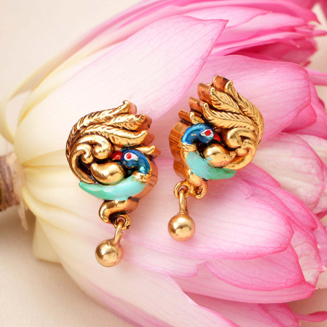 Peacock with Golden Ball Drops Nagas Earrings